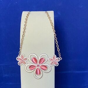 Pink and Silver Flower Necklace